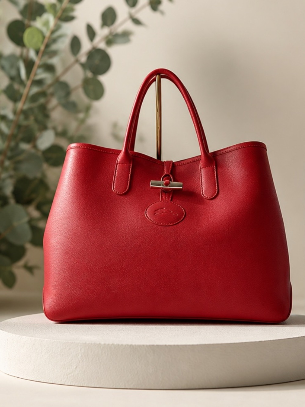 Authentic Longchamp Rozo Red Leather Tote with Top Handles.